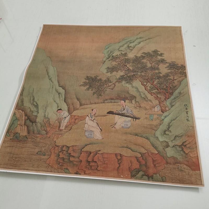 仇英《听琴图》复古书画人物山水国画真迹微喷仿古画芯挂轴装裱画