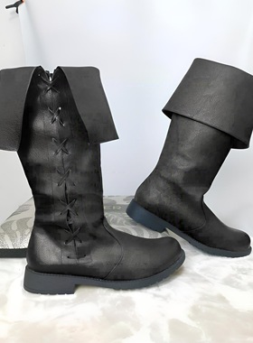 男士绑带长靴子 中世纪复兴男鞋大码Men's laced-up long boots