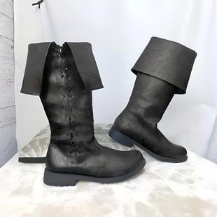 大码 Men long 绑带长靴子 boots 中世纪复兴男鞋 laced 男士