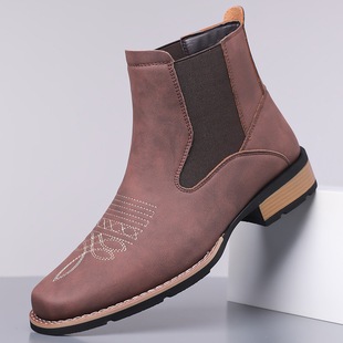 Boots Slip 男靴Men with Embroidered Ankle Golden