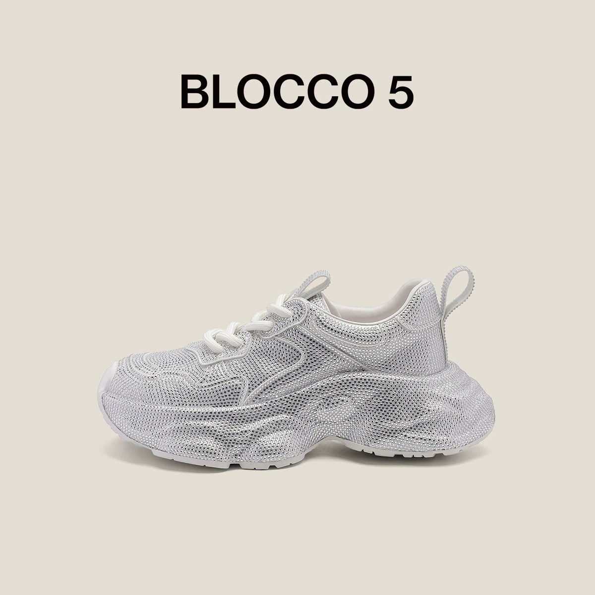 BLOCCO5女鞋2025年春夏新品烫钻休闲系带老爹鞋商场同款