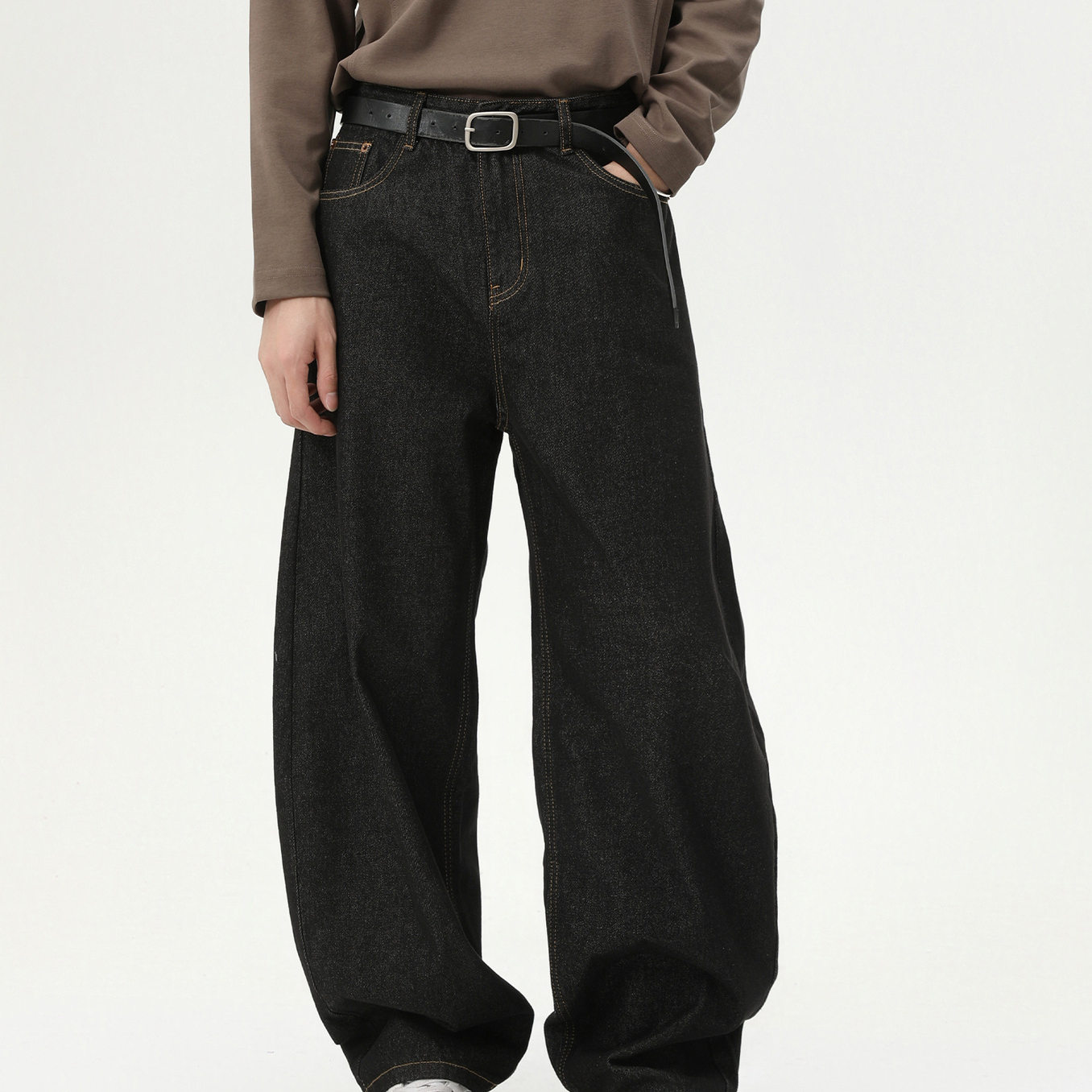 TINOFENECH街头风宽松牛仔裤男水洗阔腿裤潮流直筒长裤蓝色