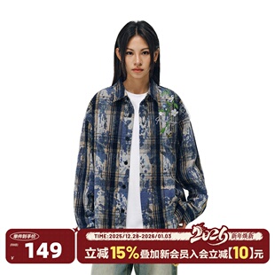 衬衫 扎染花卉刺绣长袖 404MOB美式 男磨毛加厚情侣外套女 梓渝同款