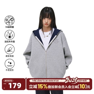 男女款 404MOB远红外升温7A抗菌撞色重工刺绣情侣开衫 卫衣外套美式