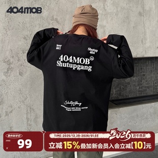 宽松重磅春秋情侣纯棉百搭打底衫 404MOB潮牌字母长袖 T恤男女美式
