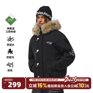 404MOB大毛领牛角扣连帽空军夹克棉衣厚外套冬季 男女刺绣棉服2025