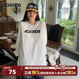 ins宽松纯棉潮牌休闲上衣 T恤男女同款 404MOB基础款 百搭黑白色长袖