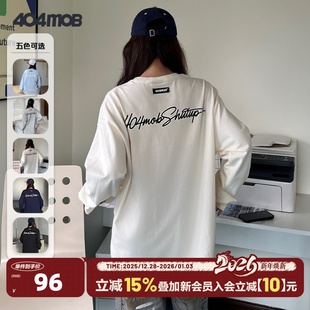 404MOB花体LOGO立体印花长袖 上衣 T恤男国潮宽松复古情侣打底美式