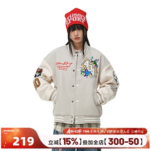 404MOB蜂鸟刺绣重磅秋冬棒球服外套男女潮牌宽松厚款情侣飞行夹克