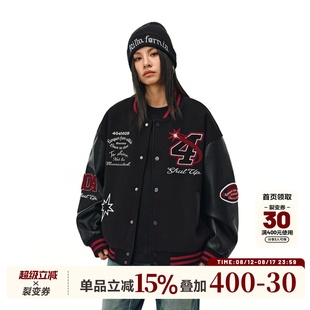 重磅PU皮拼接飞行员情侣夹克 404MOB重工毛巾绣棒球服外套秋冬美式