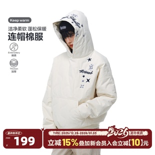 404MOB雪花刺绣设计棉衣冬季 外套男 保暖加厚连帽卫衣棉服2025新款