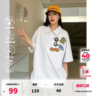T恤男 404MOB字母刺绣美式 POLO衫 潮牌宽松凉感防晒upf50 情侣短袖