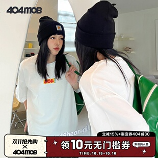 情侣装 404MOB潮牌LOGO字母印花圆领T恤男女夏季 宽松休闲百搭短袖