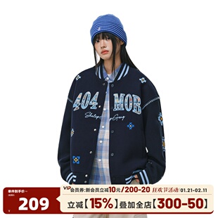 404MOB民族风编织感贴布刺绣潮流新品夹克棒球服美式学院情侣外套