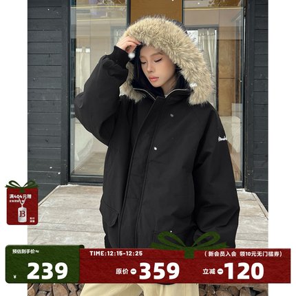 404MOB美式复古可拆卸毛领派克服男冬季防水刺绣加厚保暖情侣棉服