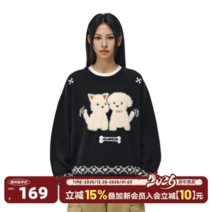 提花趣味小狗毛衣男美式 404MOB秋冬厚款 圆领针织衫 廖俊涛同款