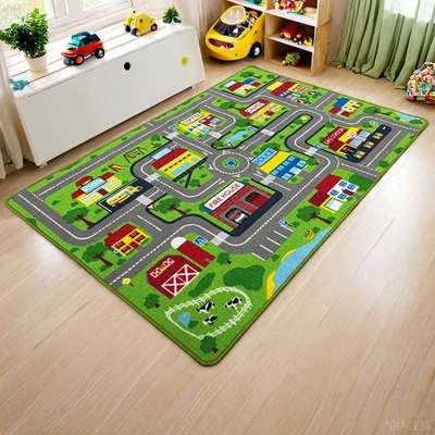 儿童地毯地垫交通车道幼儿园汽车游戏绿色垫卧室客厅可机洗长方形