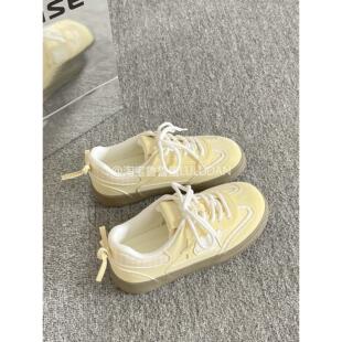 韩系厚底板鞋女款2025新款百搭chic小白鞋配裙子女鞋休闲鞋