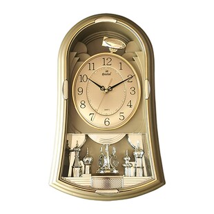 饰时钟家用墙上静音摇摆复古 整点报时挂钟音乐客厅钟表简约装