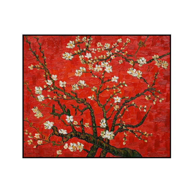 红色梵高杏花手绘油画客厅大幅装饰画名画抽象肌理画法式花卉挂画