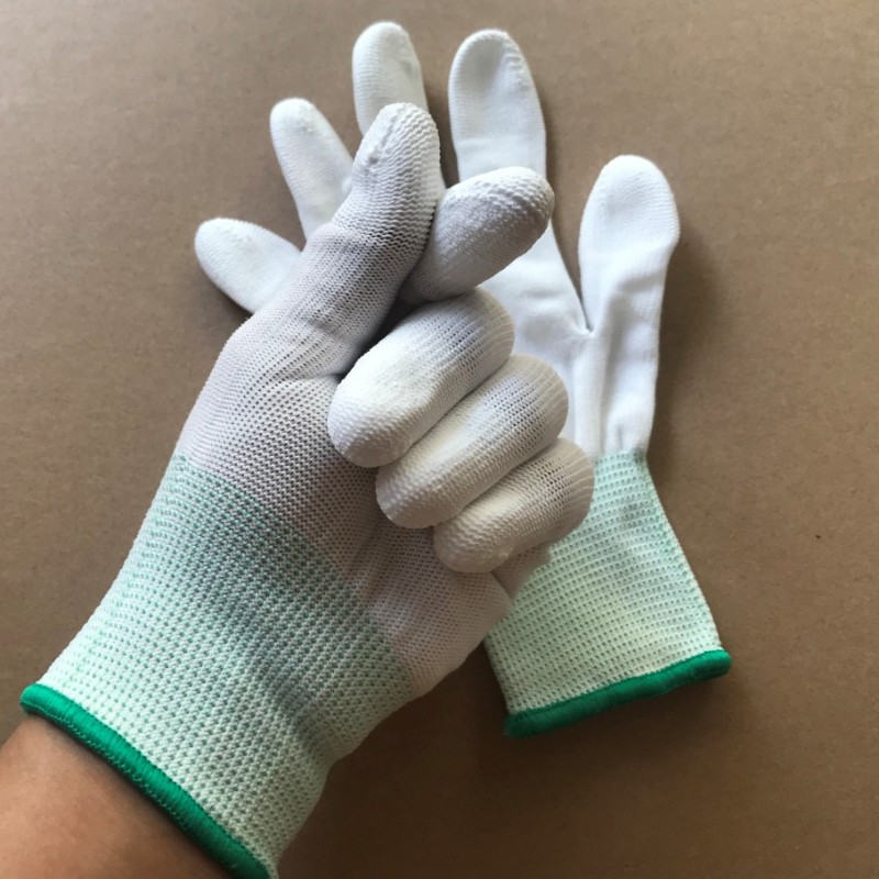 36双薄款PU涂指手套白色劳保耐磨工作防滑尼龙防静电打包浸胶涂胶