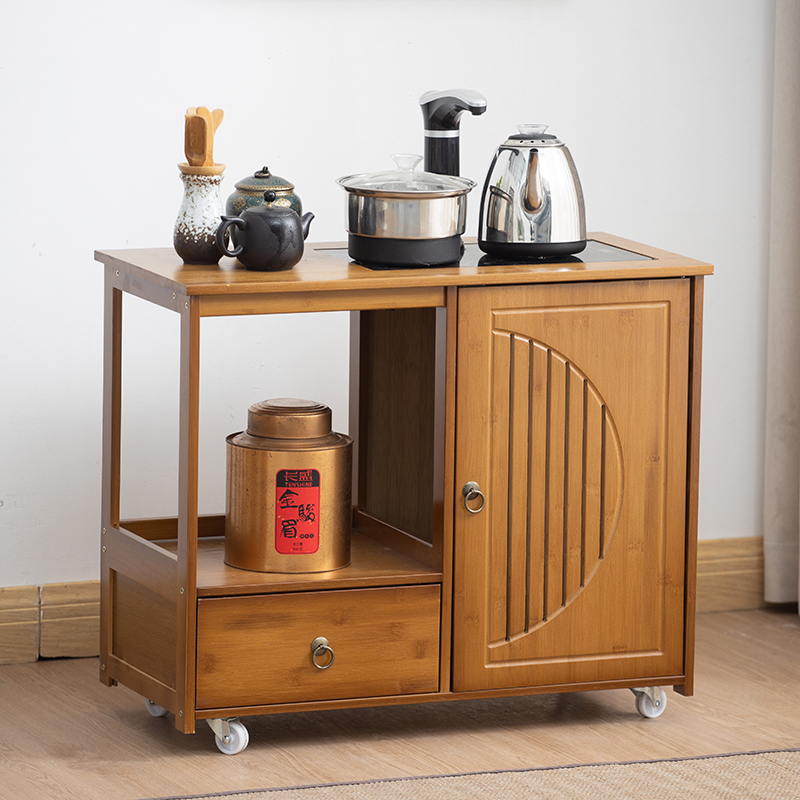 【新品】茶水架茶桌简约茶台楠竹茶柜边柜可移动经济型水桶置物架