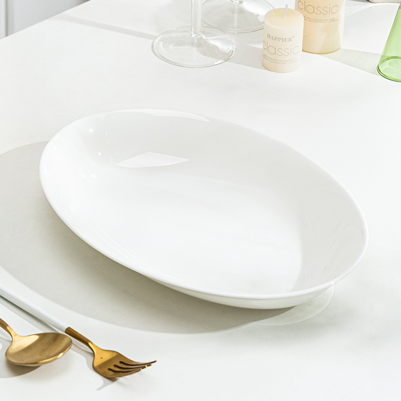 景德镇无铅骨瓷蒸鱼盘子烤鱼盘家用餐具北欧椭圆形炒菜鱼盘深汤盘