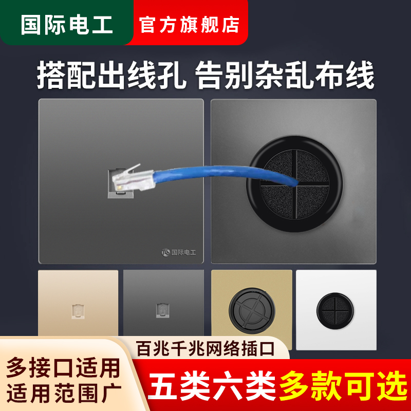 国际电工网插单口网络面板网线网线接口插口插座插板电脑六类家用