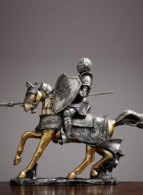 北欧轻奢铠甲骑士马到成功摆件创意中式客厅办公室装饰品开业礼品
