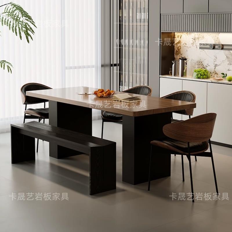 加厚木纹岩板下挂岩板悬浮餐桌椅家用小户型2025新款长方形餐桌椅