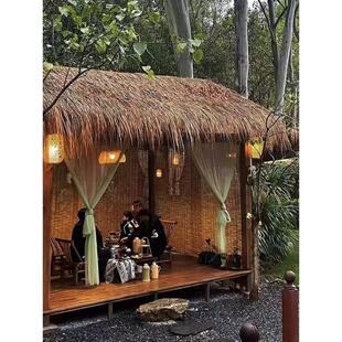 实木凉亭木屋茅草凉亭户外茶室新中式凉亭农家乐造景凉亭庭院木屋