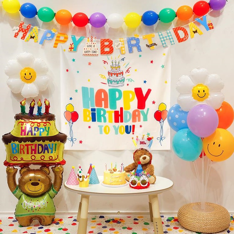 三岁生日布置男孩周岁宝宝装饰蛋糕小熊气球派对场景背景墙儿童男