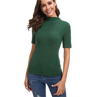 T恤women 纯色修身 clothes 半高领短袖 2024eBaywish外贸欧美女装