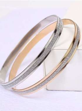 新款韩版时尚饰品磨砂双环亮片手镯百搭金色个性手环配饰镯子