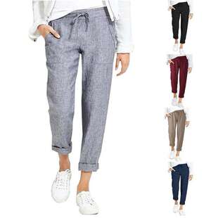 clothes 女现货women 2024Bay外贸抽绳高腰口袋宽松大码 棉麻休闲裤