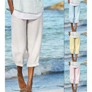 2024wisheBay欧美纯色棉麻文艺百搭松紧腰休闲裤 clothes 女women