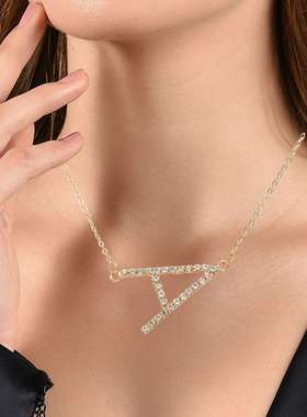 个性时尚姓名吊坠项链A-Z26首字母镶钻项链环保无铅镍项饰