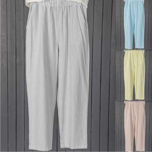 2024欧美eBay纯色棉麻简约口袋松紧腰显瘦休闲裤 clothes 女women