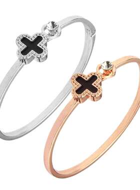 韩版时尚几何幸运四叶草手镯玫瑰金手环女气质开口手饰配饰