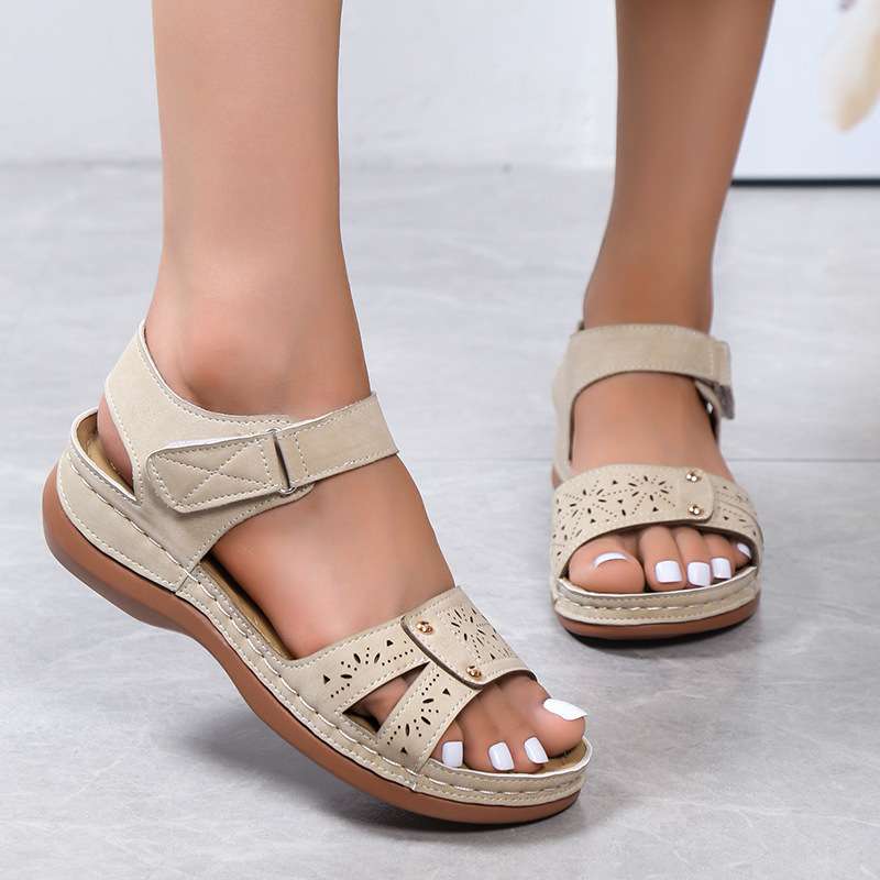 women shoes鞋女大码女鞋厚底防滑舒适坡跟魔术贴凉鞋子外贸2024