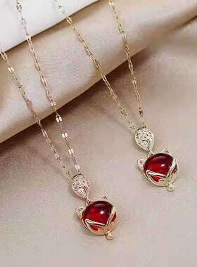 钛钢复古红狐狸项链时尚气质女七夕情人节礼物不掉色项链