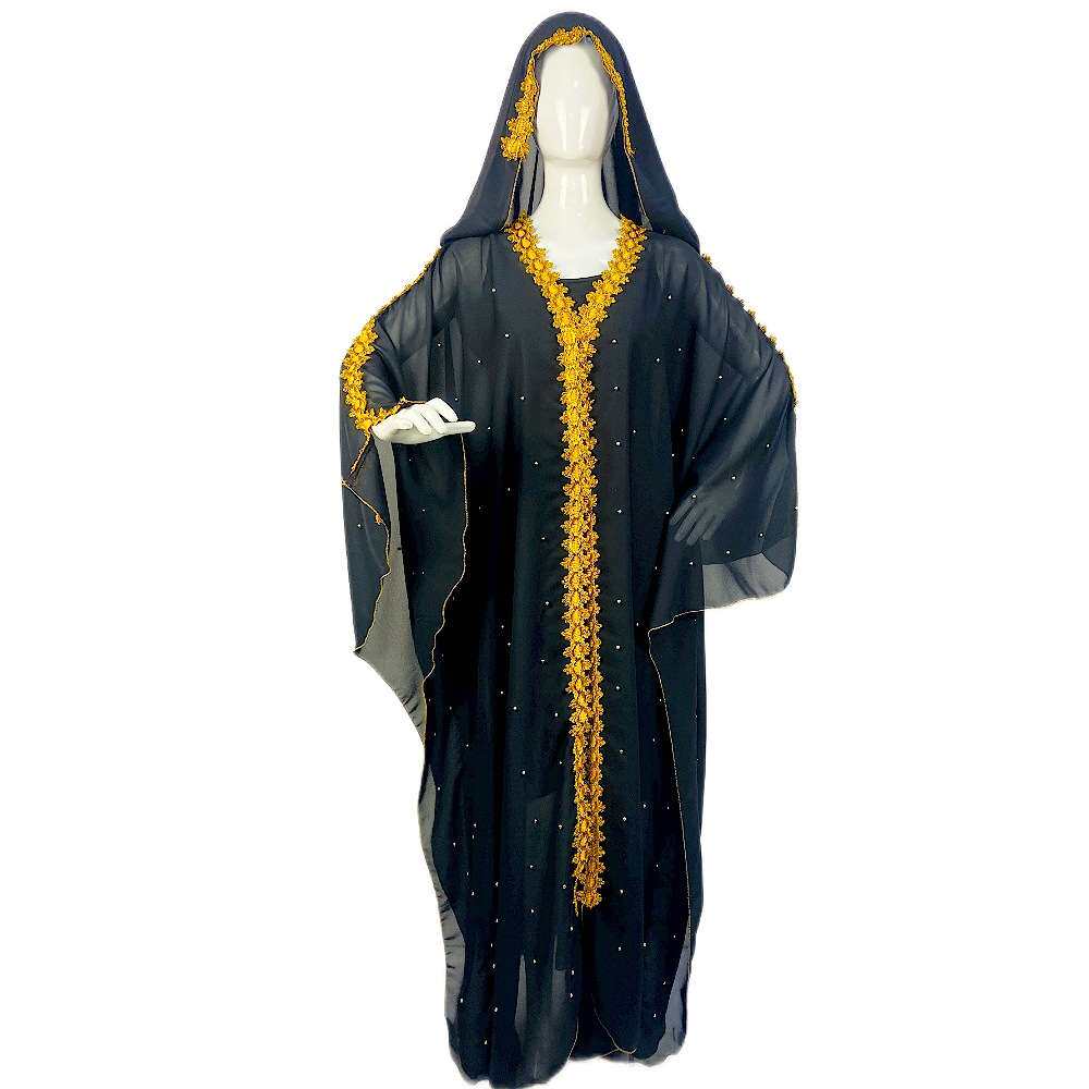 2024美古典开衫雪纺宽松大板烫钻织带带帽披肩礼服women clothes