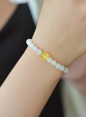 天然田玉青海料金珀花开富贵手链串女款玉石饰品礼物送女友闺蜜