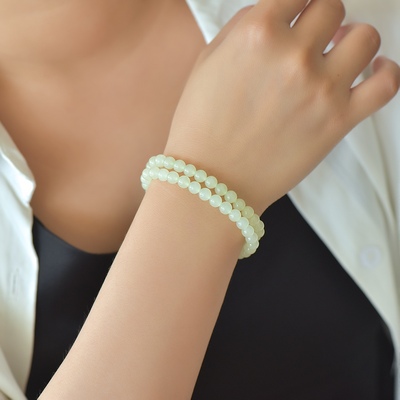 天然和田玉6mm高冰蜂蜜水双圈手链手串女款玉石手串手饰送女友