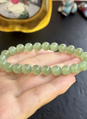 精品冰种晴水8mm和田玉手链串珠女款浅绿色青海料手串天然玉石珠