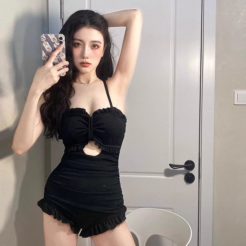 女士连体泳衣爆款夏季高级性感纯欲吊带平角遮肉显瘦长袖罩衫防晒