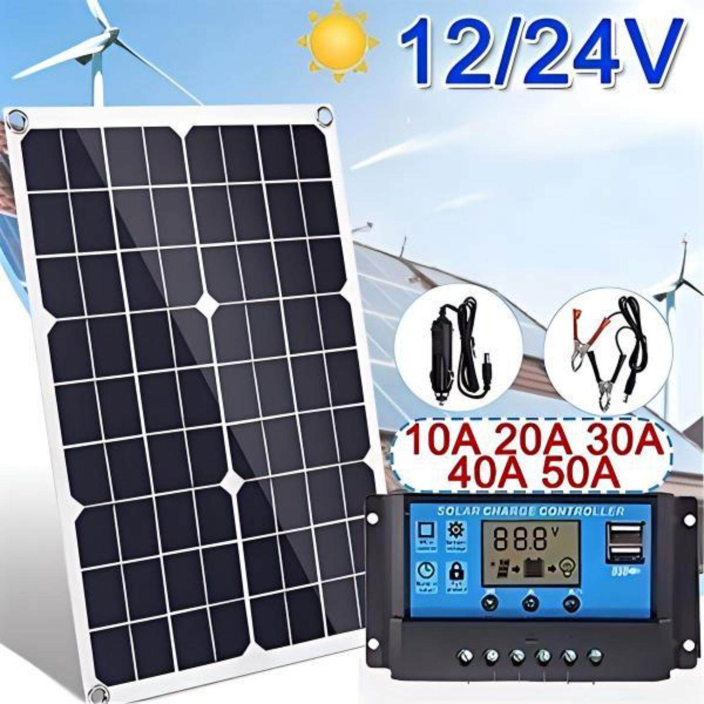 单晶20W50W100W 12V USB太阳能电池板式光伏板充电器移动电源