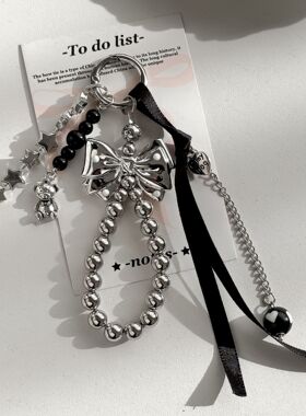 y2k千禧风甜辣串珠蝴蝶结挂件黑色系包包挂件钥匙扣卡册挂饰