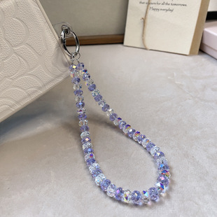 爆闪紫水晶手机链进口多切面水晶挂饰包包水晶挂件手腕链轻奢
