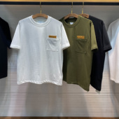 潮牌老钱风编织拼皮口袋宽松短袖 高街欧式 T恤男女2026春夏时尚 tee